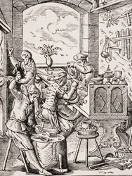 Orfebre, reproducción de un grabado en madera de Jost Amman (1539-91) de 